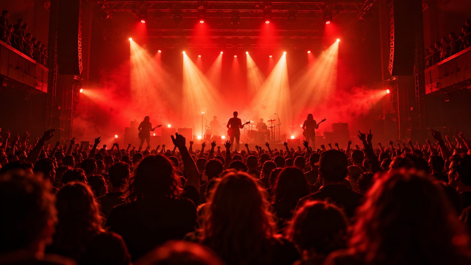 Live music crowd under red lights